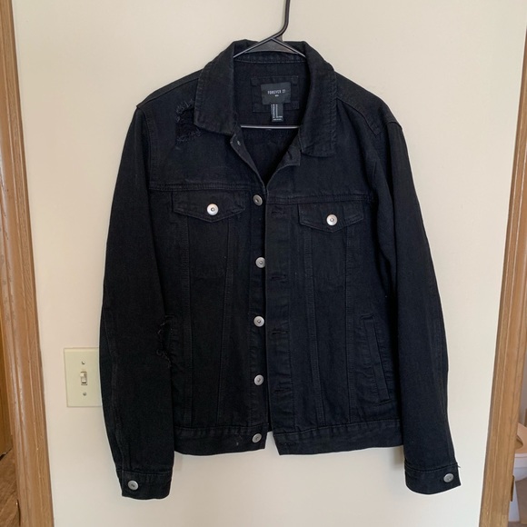 Mens Black Distressed Denim Jacket 